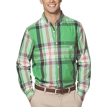 Chaps Men's Woven Plaid Button Down Long Sleeve Shirt, Green (Medium)