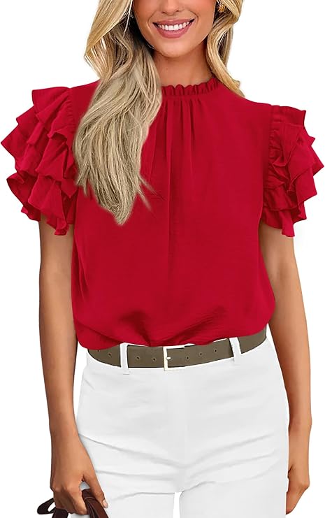 KIRUNDO Blouses for Women Dressy Casual Ruffle Shirts Tops