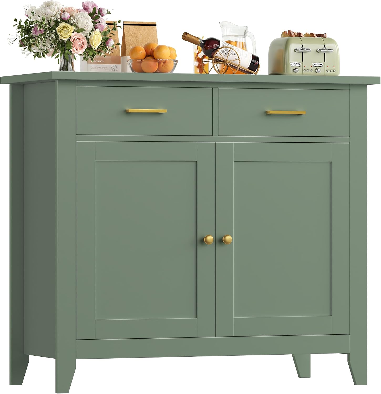 HOCSOK 91cm Sideboard with 2 Drawers & 2 Doors, Modern Kitchen Storage Cabinet, Hallway Cupboard for Dining Room & Living Room, Easy Assembly, Sturdy MDF, Olive Green