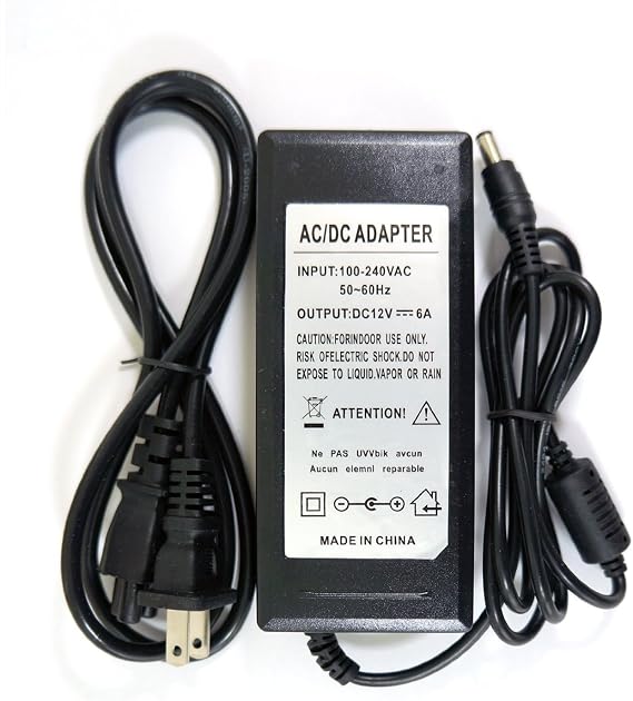AC-DC Adapter 12V Power Supply for LED Strips RGB Lights CCTV Controller 72W