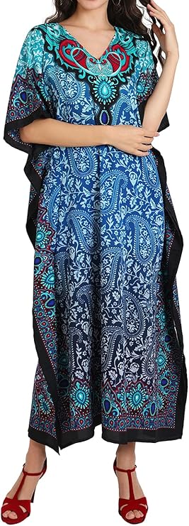 Miss Lavish London Long Kaftan Dress Women, Flowy Resort Wear, Maxi Plus Size Swim Coverup, Lightweight Summer Long Kaftan