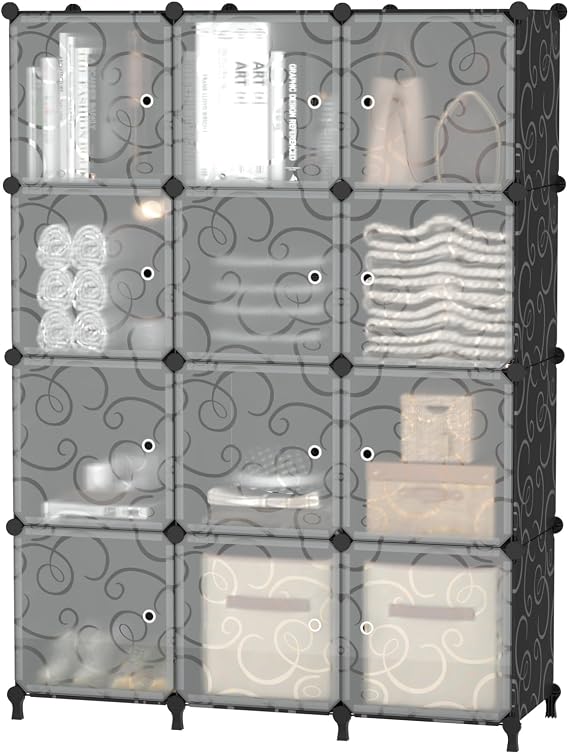 AWTATOS 12 Cube Storage Organizer with Doors,Black