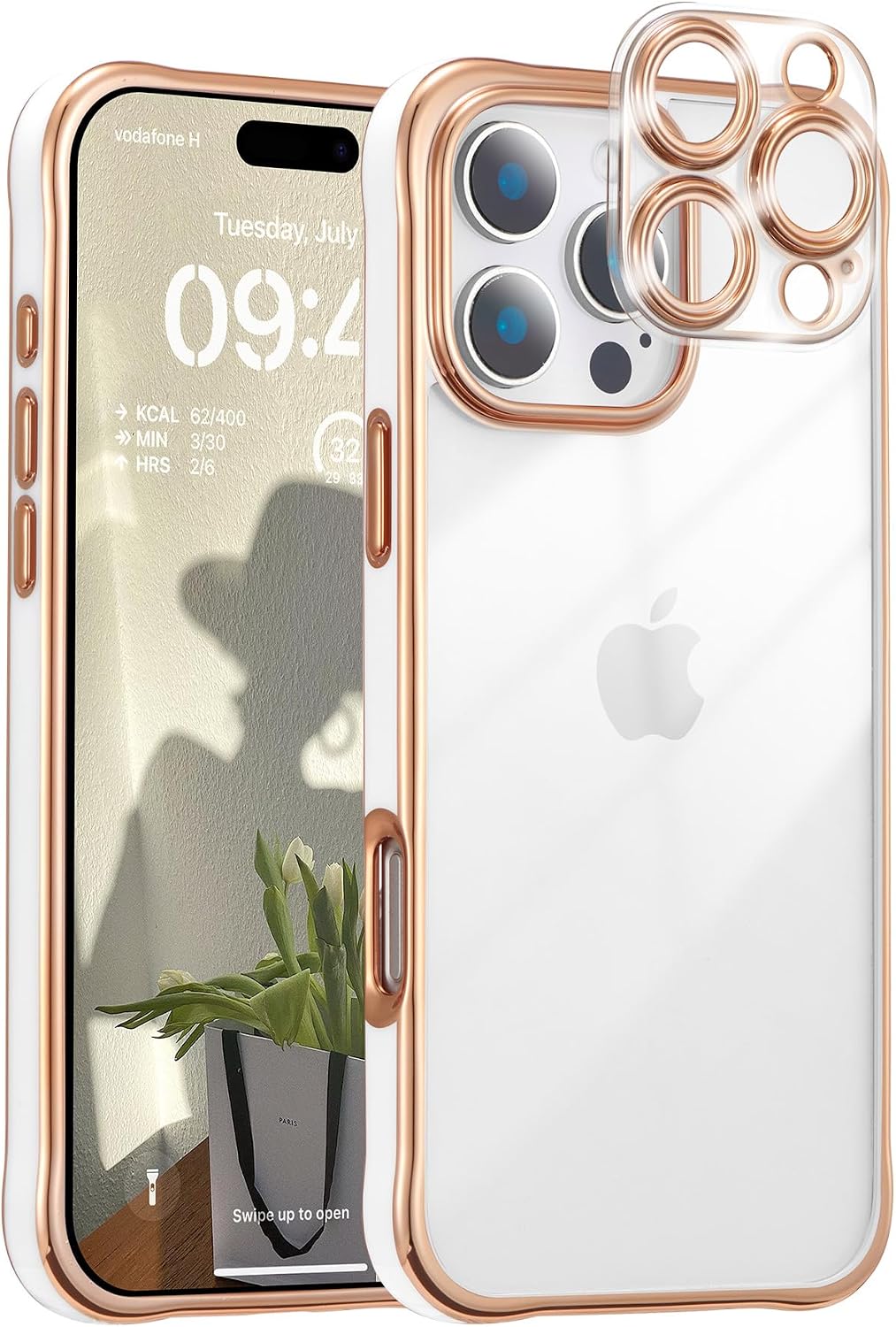 ZTOFERA for iPhone 16 Pro Max Case, Crystal Clear Acrylic Back, Soft Plated Edge, Removable Phone Lens, Slim Transparent Bumper Case for iPhone 16 Pro Max White