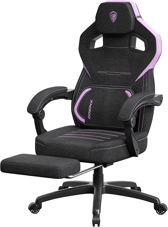 Dowinx Gaming Chair Fabric with Massage Lumbar Support, Big and Tall Gaming Chairs for Adults, High Back Computer Chair with Footrest for Office Gaming, Purple