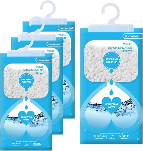 Homesmart Pack of 3 Wardrobe Dehumidifier Hanging Bags Moisture Absorber | 220g Each Disposable Moisture, Humidity, Damp Absorber for Home, Prevents Mould, Mildew, Condensation in Wardrobes Unscented