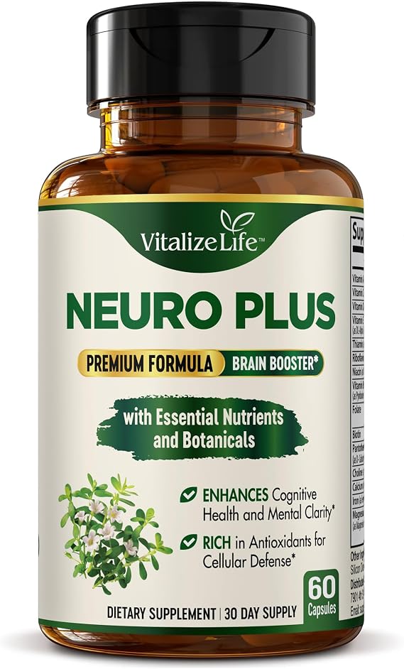 Neuro Plus Brain Supplement - Nootropic for Memory, Focus & Clarity - Neuro Brain and Focus Supplement with Bacopa Monnieri & DHA - Cognitive Support Formula - 60 Capsules