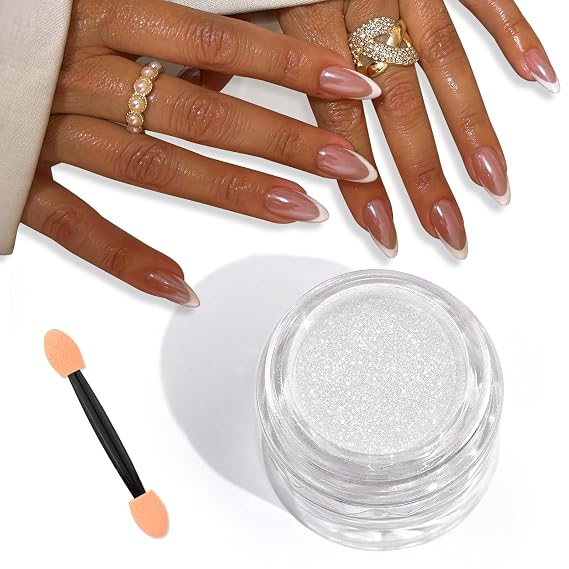 SAVILAND Clear White Pearl Chrome Nail Powder, 1g Large Capacity