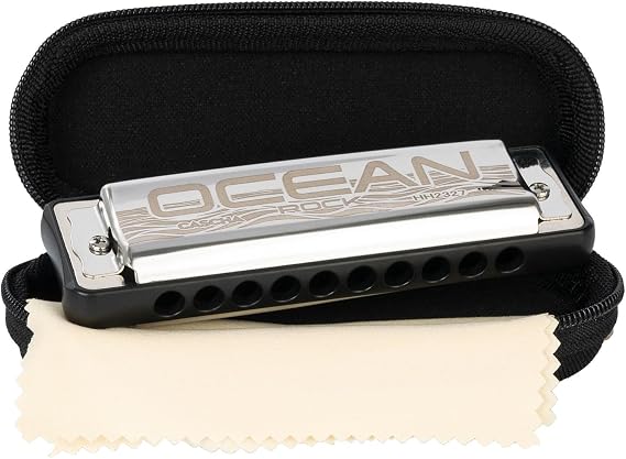 Cascha Ocean Rock Harmonica in Black, Key of C, Diatonic Harmonica with Soft Case