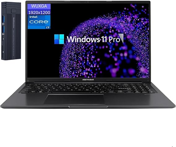 ASUS Vivobook Laptop, 16" WUXGA Anti-Glare Display, Intel Core i7-1355U Processor, 16GB RAM 1TB SSD, 256gb 9H Docking Station, Webcam, Wi-Fi 5, Bluetooth 5, Windows 11 Pro, Black