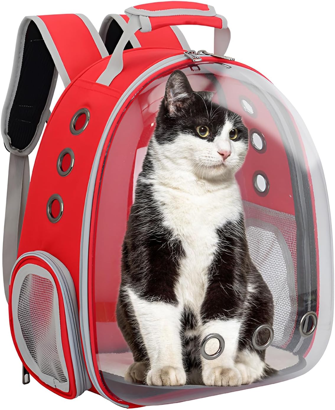 Cat Backpack Carriers, Ventilate Transparent Space Capsule Backpack for Puppies Traveling, Camping and Hiking (red)