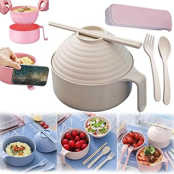 Microwave Ramen Bowl With Lid, Strainer, and Handle - Apartment Essentials Dishwasher-Safe Set