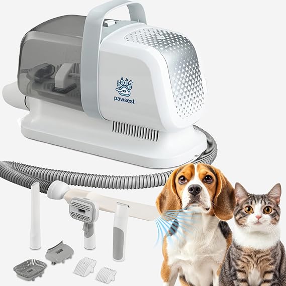 Dog Grooming Vacuum - Pet Hair Trimmer, Dog Hair Clippers with 7 Attachments - All-in-One Pet Grooming Kit with 3-Level Suction and Speed Settings with Temperature Control Protection