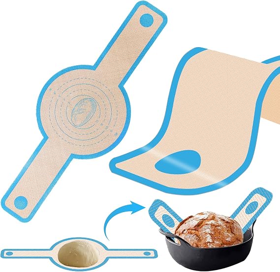 Silicone Bread Sling,Bread Silicone Baking Mat for Dutch Oven,Non-Stick & Easy Clean Reusable Baking Mat with Long Handles, Easy to Transferable Dough 1PCS (Blue, 1)