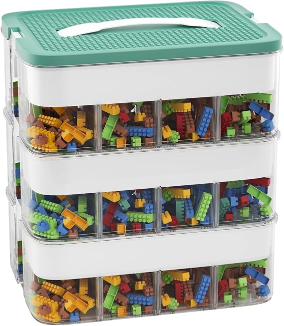 3-Layers Stackable Storage Boxes with Lids,for Lego Container,Toy Box