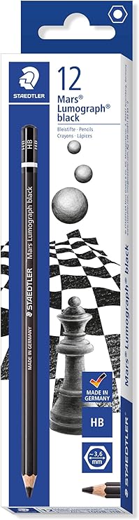 STAEDTLER 100B-HB Mars Lumograph Black Artist Pencil (HB Hardness Hexagonal Shape High-Quality Premium Pencils with Special Lead Formula Pack of 12 in Folding Box)