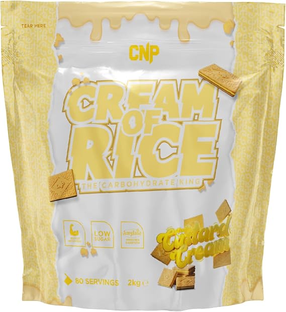 CNP Professional Cream of Rice Carbohydrate, Low Sugar, for Energy & Recovery with Easy Digestion, 2kg 40/80 Servings 8 Flavours (2kg Vanilla Custard Cream)