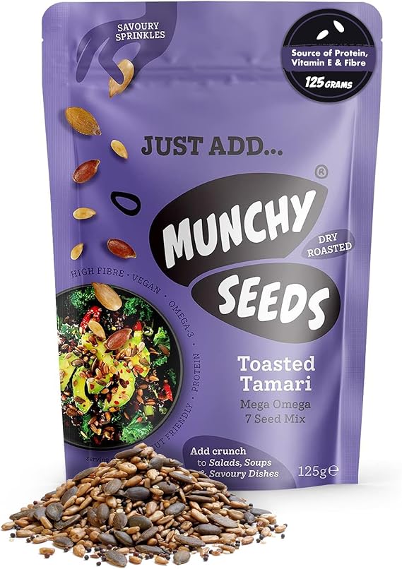 MUNCHY SEEDS Savoury Sprinkles Snack Toasted Tamari 125g Sunflower Seeds Pumpkin Seeds Sesame Seeds Sprinkle on Salads,Soups,Savoury Dishes,Vegan, Omega 3 Fatty Acids,Protein,Fibre Vitamin E