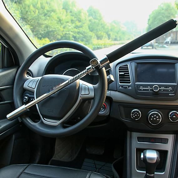 Steering Wheel Lock Bar, Car Anti-Theft Device, Steering Wheel Lock with Escape Hammer 3 Keys Retractable Vehicle Anti-Theft Lock Universal Fit for Auto/Truck/SUV/Van