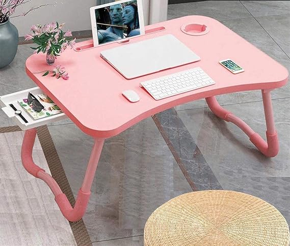 Mevyucr Foldable Bed Table for Laptop, Laptop Desk Table Stand, Laptop Bed Tray Table with Storage Drawer, Notebook Stand, Lap Desk, Writing, Reading, Meal, Portable Laptop Table for Bed, Couch, Floor