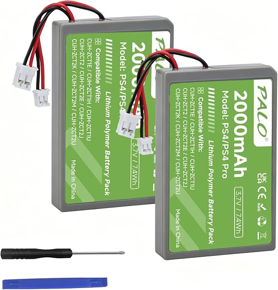 PS4 Battery 2000mAh Replacement for Sony PS4/PS4 Pro/PS4 Slim PS4 Dualshock 4 Controller CUH-ZCT1E CUH-ZCT1H CUH-ZCT1U CUH-ZCT2 CUH-ZCT2U (2 Pcs)