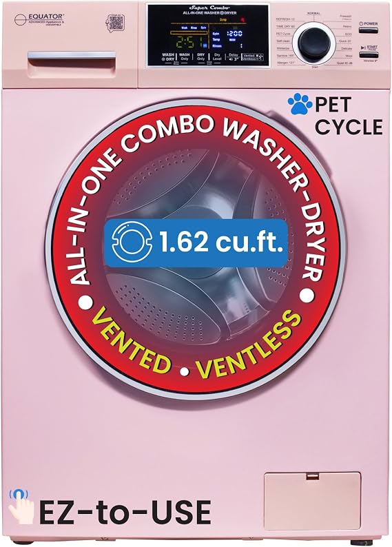 Equator 24" Original 110V CONVERTIBLE Compact Combo Washer Dryer 1.6 cu.ft./15 lbs for Apartment, Condo, RV, Tiny Home & Small Spaces, 1400 rpm PET cycle in Pink