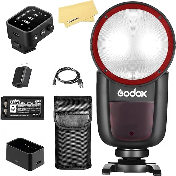 Godox V1 V1-O V1O USA Version Flash with X3-O Flash Trigger for Olympus Panasonic,76Ws 2.4G TTL1/8000 HSS,480 Full Power Shots,10 Levels LED Modeling Lamp