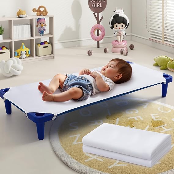 Horbaunal 2 Pack White Cot Sheets for Daycare, 23" x 51" | Daycare Cot Sheets, Microfiber Fitted Cot Cover, for Preschool Kids Nap Time, Daycare Essentials
