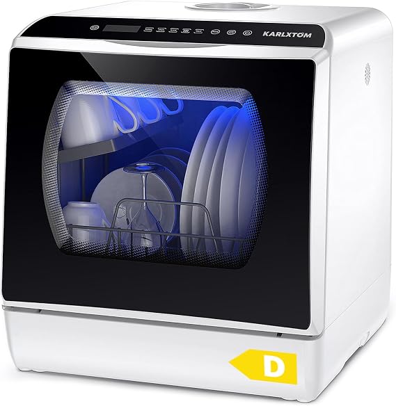 Karlxtom Table Top Dishwasher 6 Programs Mini Dishwasher with Touch Control, Auto-drying, Baby Care & Fruit Wash, Perfect for Small Families, Couples [Energy Class D]