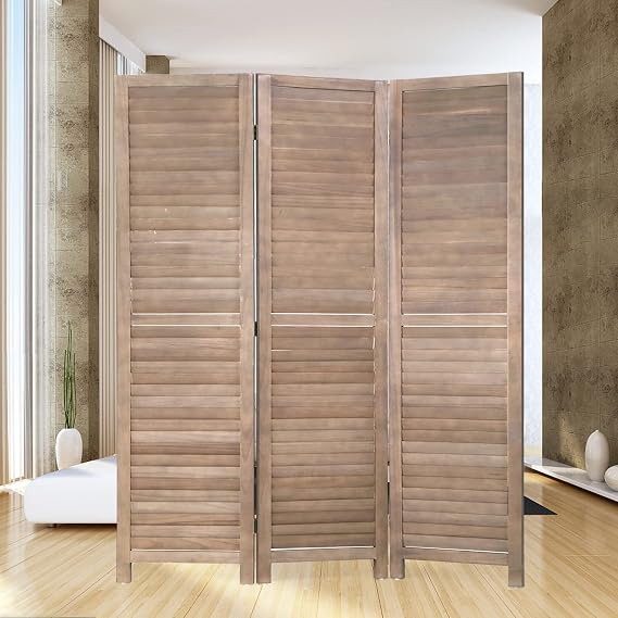Room Divider 3 Panel Wall Wood Folding Screen Partitions, 4.3FT Room Dividers for Room Separation, Freestanding Partition for Home Office Bedroom, Brown