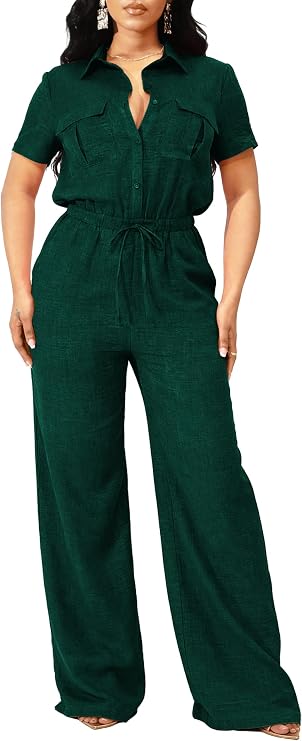 SxClub Jumpsuits for Women Dressy Elegant V Neck Long Straight Pant Outfits