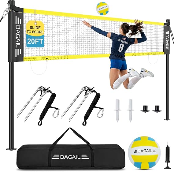 BAGAIL Outdoor Volleyball Net Set 20FT/32FT, Portable for Beach, Backyard