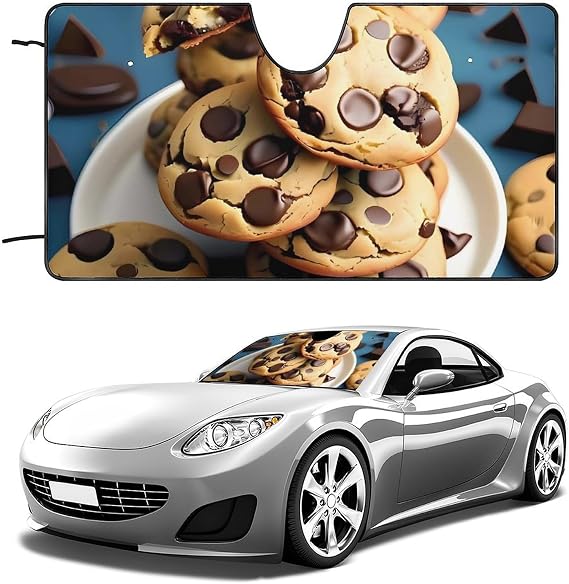 Car Windshield Sunshade Cookies Food Chocolate Chips Biscuits Foldable Sun Shade Visor Keep Vehicle Cool Fit Cars Trucks SUVs