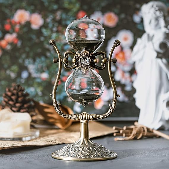 SAMLONG Large Hourglass Timer 60 Minute, Bronze Metal Sand Timer, Black | Rotating Embossed Sand Clock Vintage Home Decor