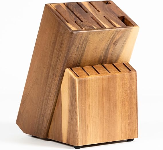 Coninx Acacia Wood Kitchen Knife Block, 15 Slots Holder, Professional Quality Organizer, Secure Stand, Keep Knives Neat & Sharp, Solution for Full Drawers, Display Stand for Storage