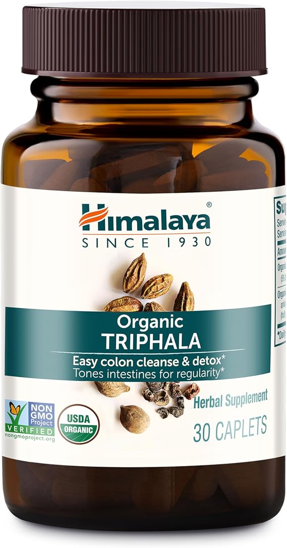 Himalaya USDA Organic Triphala Capsules, Colon Cleanse, 688 mg, 30 Caplets | Digestive Health Supplement for Occasional Bloating & Constipation Relief, Triphala Capsules Organic, Vegan, Non-GMO