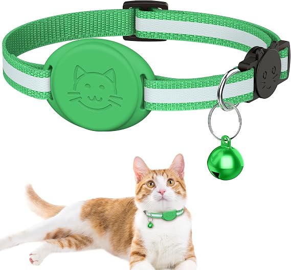 NEW Airtag Cat Collar, Reflective Air Tag Cat Collar with Bell and Airtag Holder Compatible with Apple Airtags, Lightweight GPS Cat Collar with Cat Pattern for Kitty Puppy