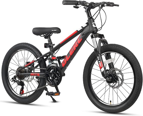Glerc Skyline 20 24 Inch Kids Mountain Bike for 6-14 Years Old Teenagers Boys and Girls, 21-Speed Bike with Suspension & Disc Brakes, Multiple Colors