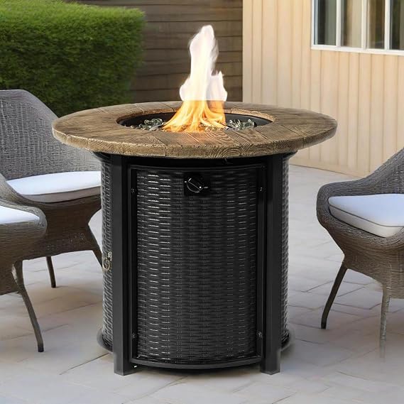 30'' Round Propane Fire Pit Table, 50000 BTU Concrete Top Outdoor Fire Table with Lid for Patio Deck Garden Backyard (Concrete, 30")