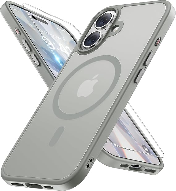 miracase Magnetic for iPhone 17 Case (Compatible with MagSafe) with Screen Protector Military-Grade Protection, Anti-Fingerprint Translucent Matte Phone Cover for iPhone 17 6.3 inch, Gray