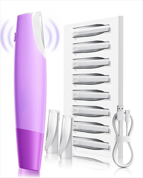 Sonic Dermaplaning Tool for Women Face: 2-IN-1 Peach Fuzz & Dead Skin Painless Remover w/LED Light - 3-Speed Facial Exfoliating Electic Dermaplaning Razor Set - 8 PCS Dermablades - Ideal Gift for Her