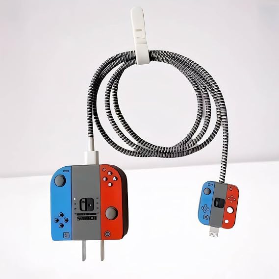 CONSTRAIN 18w-20w Şarj Adaptörü ile Uyumlu Nintendo Switch Tasarımlı Şarj Başlığı ve Şarj Kablo Koruyucu Set – Renkli