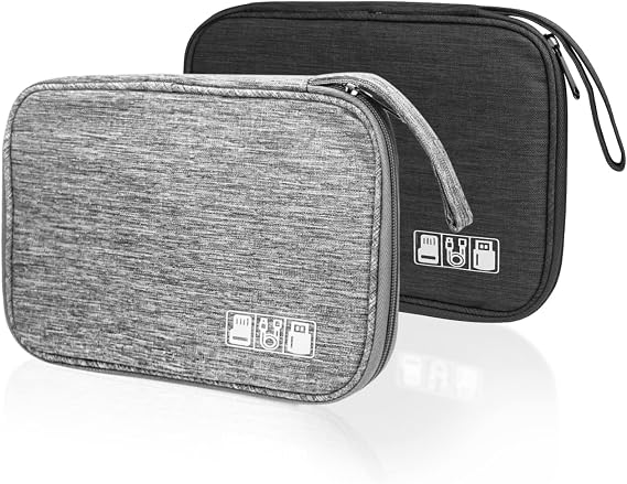 Lcsmaokin Electronics Organizer Travel Case,Electronic Accessories Storage Bag,Travel Cord Organizer Bag for Small Charging Cord Storage,Cables,2 Packs Black&Grey
