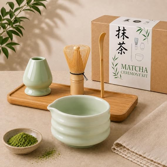 4-Piece Matcha Set Bowl Spoon Whisk Holder Bamboo Whisk Beater and Bamboo Spoon mt217