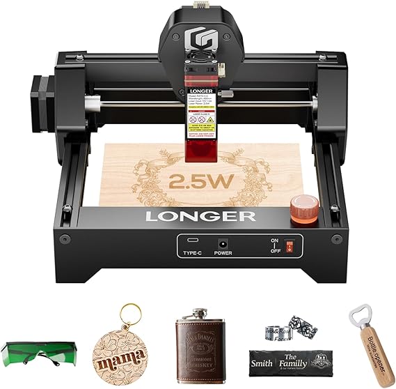 LONGER RAY5 Mini 2.5 W Laser Engraving Machine with - WiFi, Emergency Stop, High-Speed Laser Engraving Machine,12000mm/min,- for Wood/Acrylic - 130 x 140 mm，Suitable for Beginners