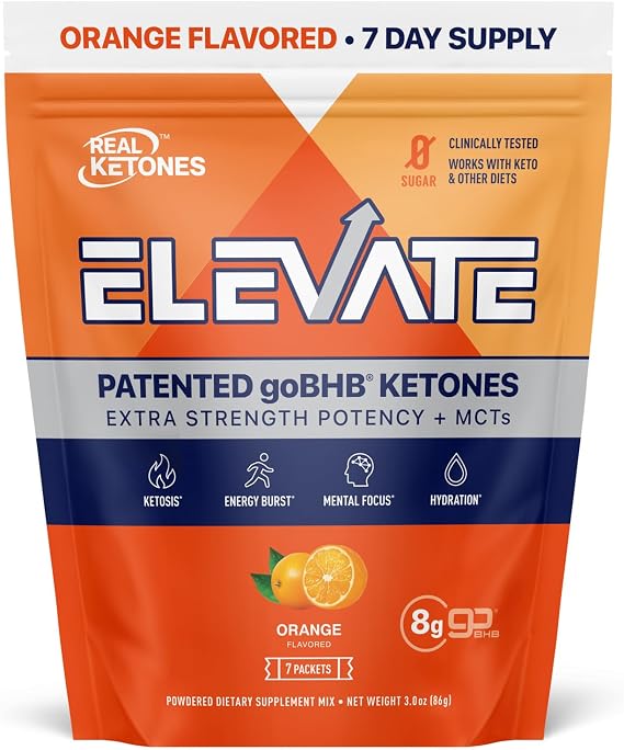 Real Ketones MCT & BHB Exogenous Ketones Drink Mix Packets Elevate Keto Electrolytes Powder Packets No Sugar with 4 Main Electrolytes Plus Hydrating Proprietary Keto BHB - 7-Pack Orange