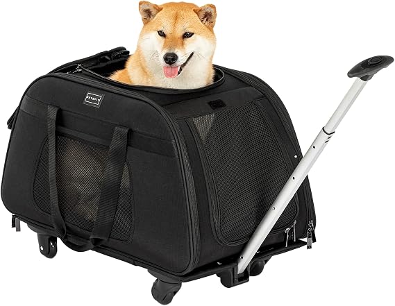 PETSFIT Extra Large Pet Carrier with Wheels- Rolling Dog Carrier for 2 Small Dogs, Large Cat Carrier on Wheels with Adjustable Safety Rope & Waterproof Bottom (Not Airline Approved)