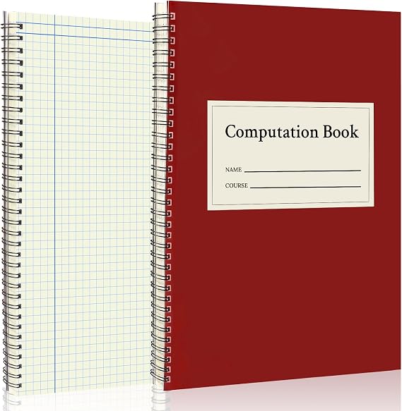 Computation Notebook Spiral 9 1/4" x 11 3/4" National Graph Paper 4 X 4 Quad Math Composition Book Engineering Notebook Red 76 sheets with Eye-ease Paper Waterproof Cover for Science Scale