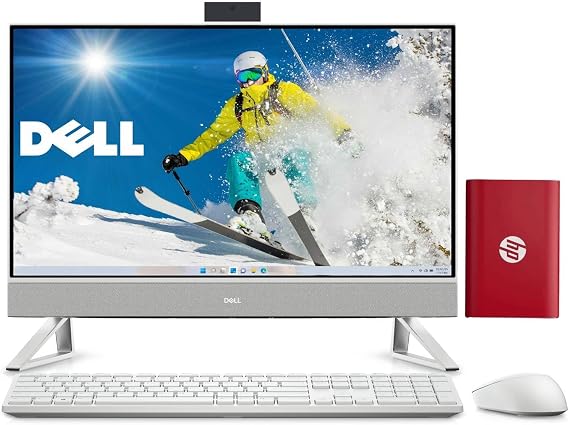 Dell All-in-One Desktop Computer, 24" FHD Low Blue Light Display, Ultra-Quiet Design, 14th Gen 6 Core CPU, 32GB DDR5 RAM, 1TB PCIe SSD + 512GB Portable SSD, White Wireless KB & Mouse, Windows 11
