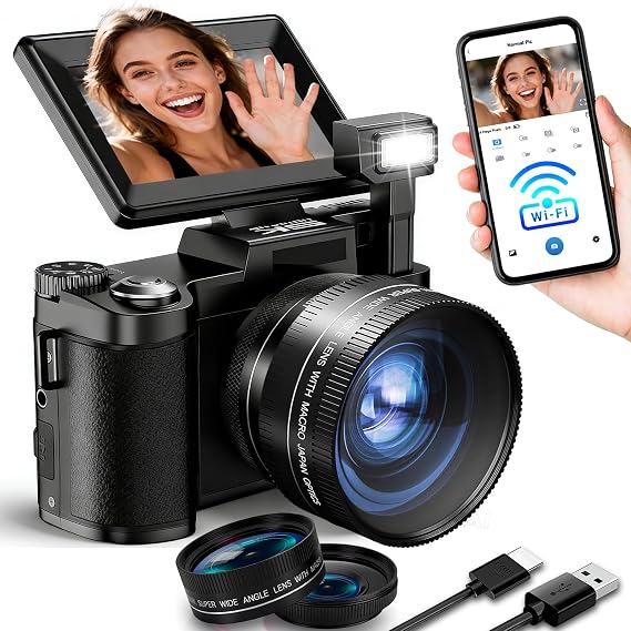 5K Digital Camera with Wide-angle Lens, Vlogging Camera for Photography