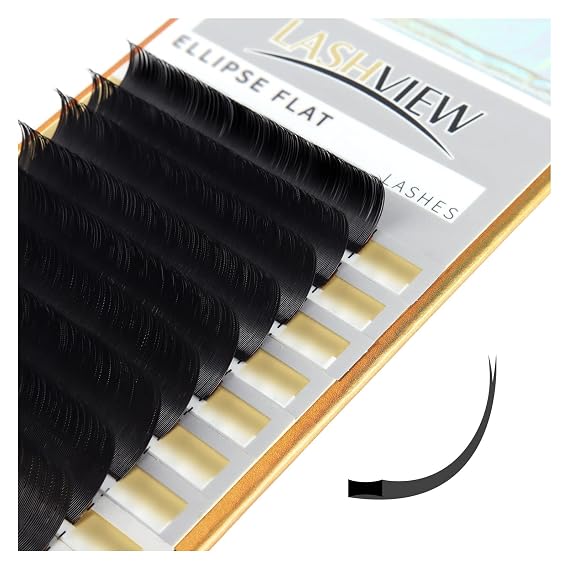 LASHVIEW Eyelash Extensions,Ellipse Flat Eyelash Extensions 0.20mm C Curl 11mm, Black,Individual Lashes,Semi-Permanent Extremely Soft Professional Salon Use